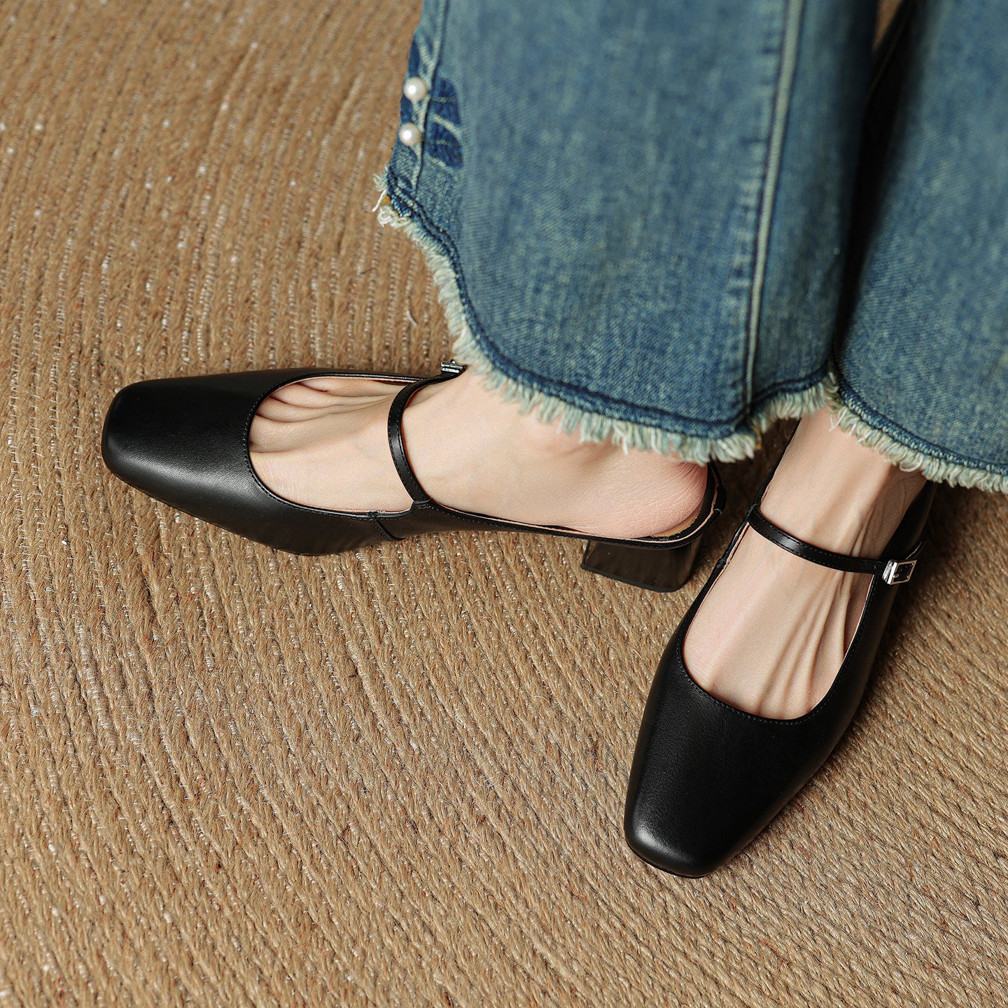 Women's Cowhide Mary Jane Mules - 4.5cm Block Heel - Hand-Burnished Leather