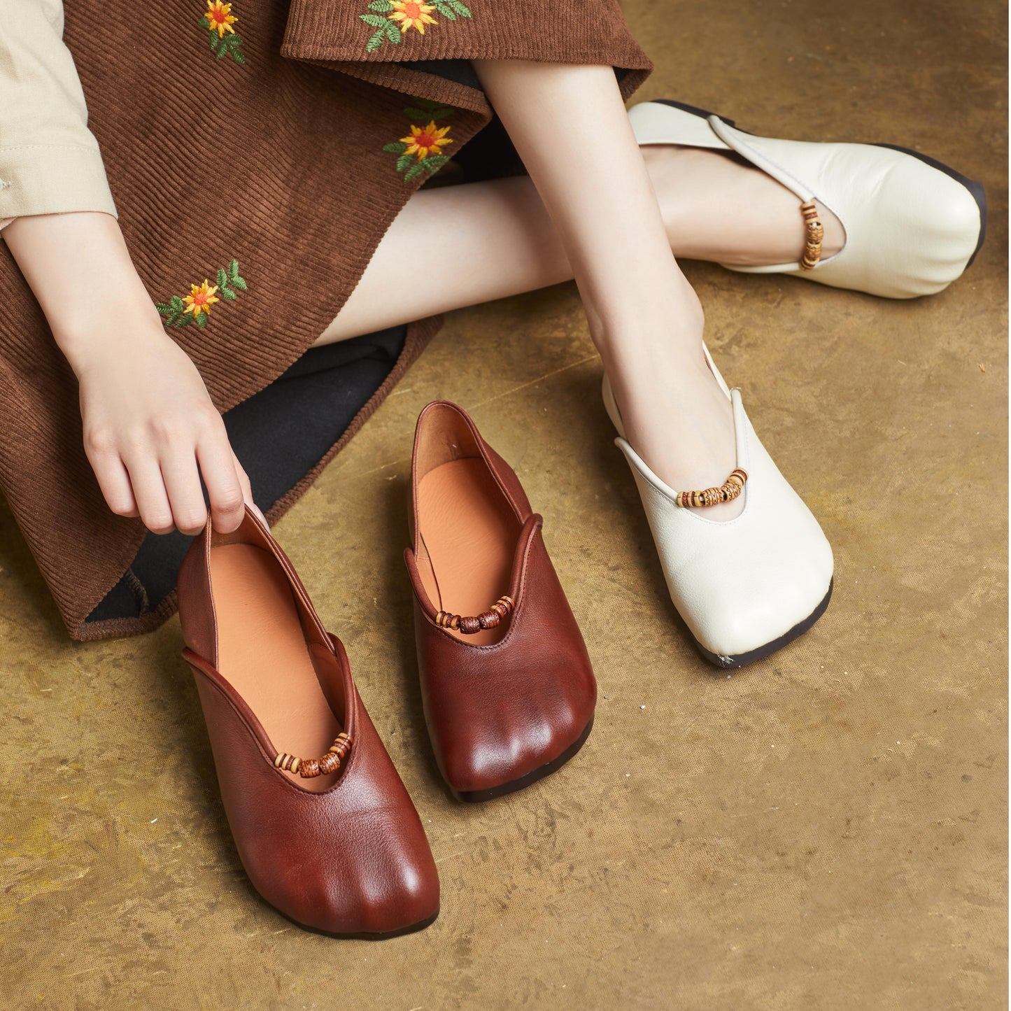 Women's Handmade Leather Literary Style Slip-On Ballet Flats