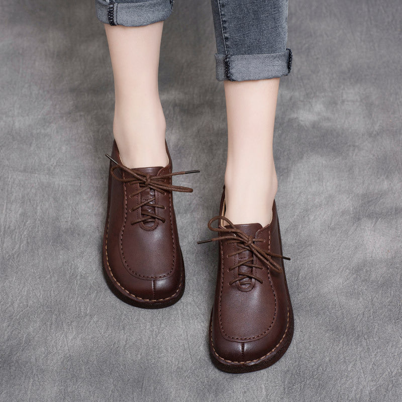 Women's Handmade Leather Casual Daily Oxford & Tie Comfortable Flat Shoes