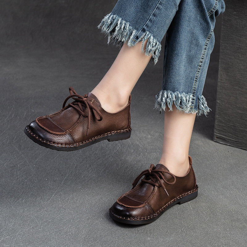 Women's Vintage Artisanal Leather Oxfords Splicing Process Lace-up Derby