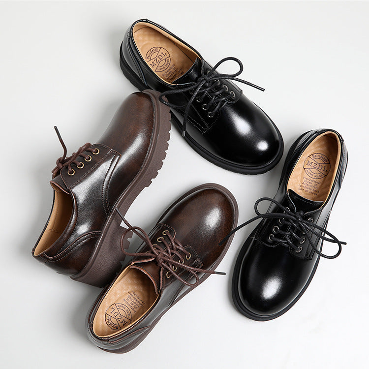 Women's Leather Classic Vintage Lace Up Oxford Low Block Heel Shoes