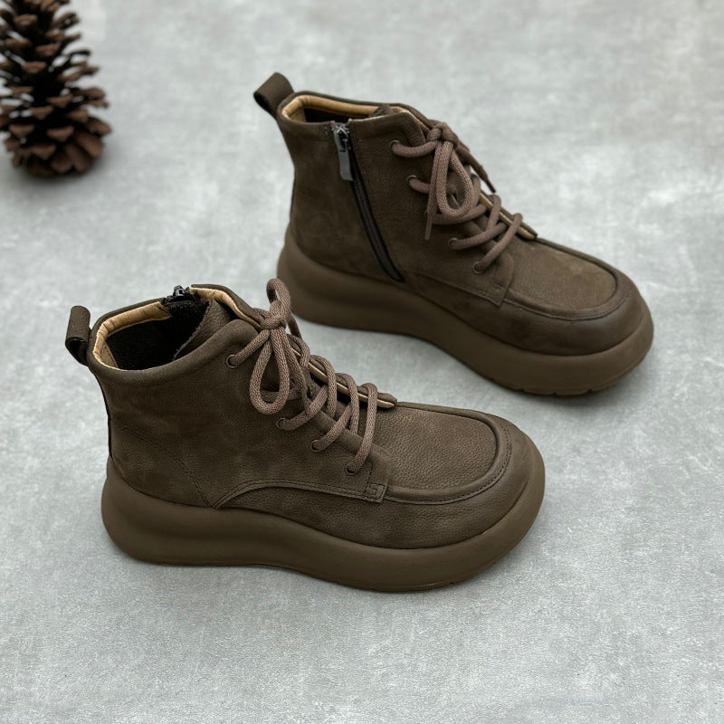 Soft Leather Lace Up Ankle Boots – Women’s Vintage Platform Shoes