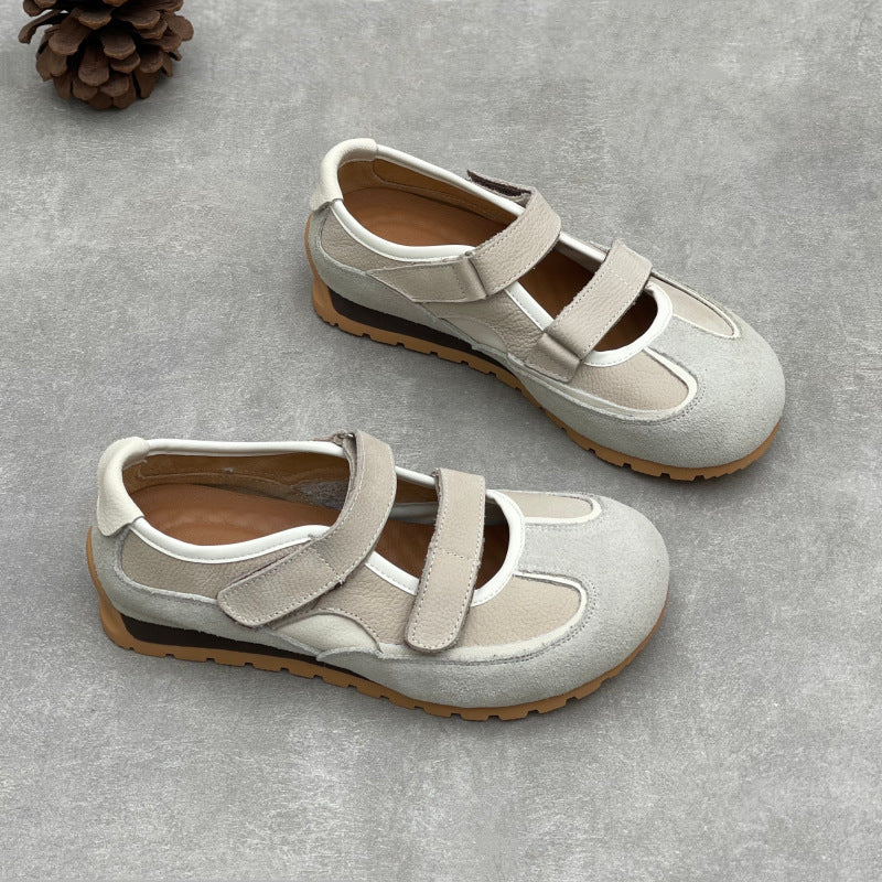 Women’s Cute Leather Mary Jane Sneakers – Casual Velcro Strap Comfortable Shoes