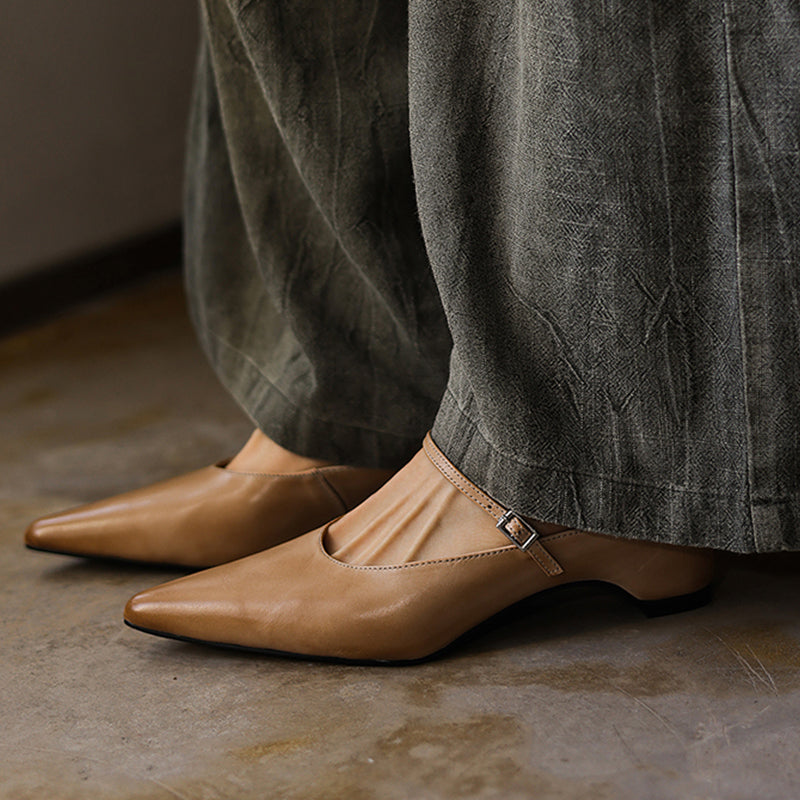 Ultra-Soft Washed Leather Heels - Elegant Pointed-Toe Summer Pumps Premium Dress Shoes