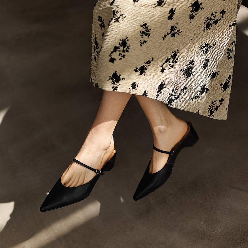 Ultra-Soft Washed Leather Heels - Elegant Pointed-Toe Summer Pumps Premium Dress Shoes