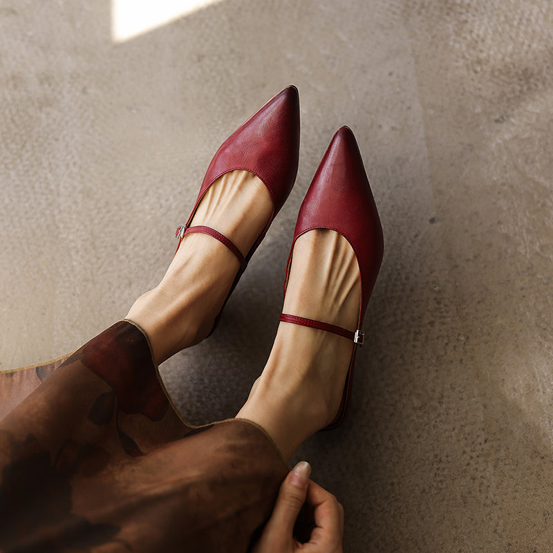 Ultra-Soft Washed Leather Heels - Elegant Pointed-Toe Summer Pumps Premium Dress Shoes