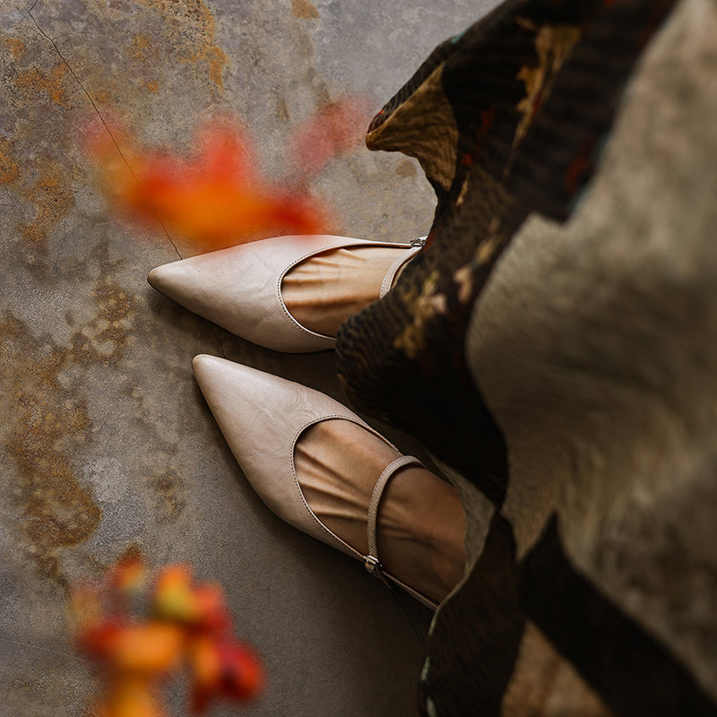 Ultra-Soft Washed Leather Heels - Elegant Pointed-Toe Summer Pumps Premium Dress Shoes