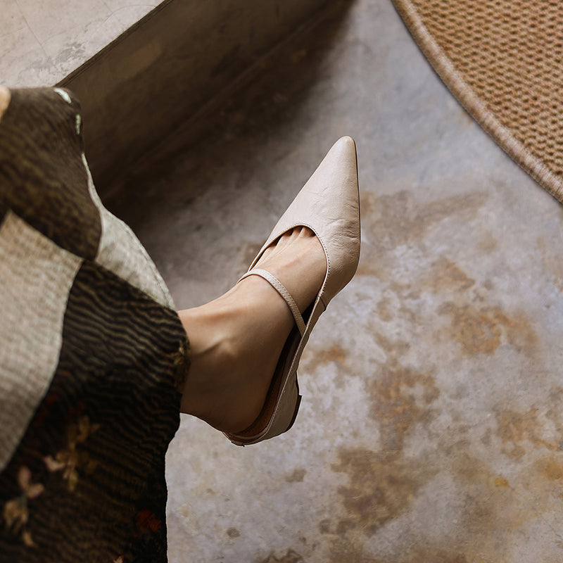 Ultra-Soft Washed Leather Heels - Elegant Pointed-Toe Summer Pumps Premium Dress Shoes