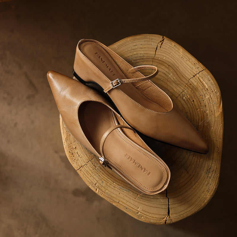 Ultra-Soft Washed Leather Heels - Elegant Pointed-Toe Summer Pumps Premium Dress Shoes