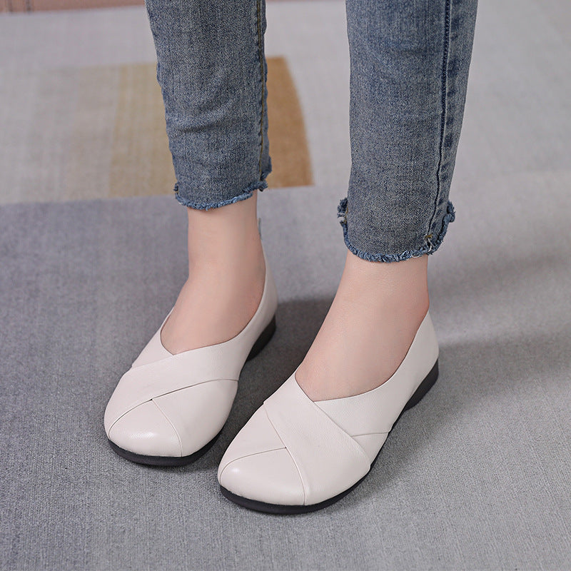 Women's Minimalist Leather Slip-On Shoes - Breathable Microfiber Lined Walking Flats