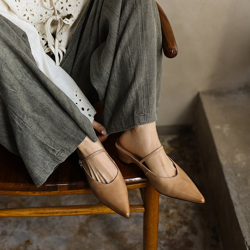 Ultra-Soft Washed Leather Heels - Elegant Pointed-Toe Summer Pumps Premium Dress Shoes