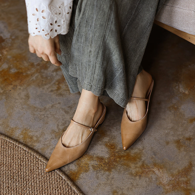 Ultra-Soft Washed Leather Heels - Elegant Pointed-Toe Summer Pumps Premium Dress Shoes