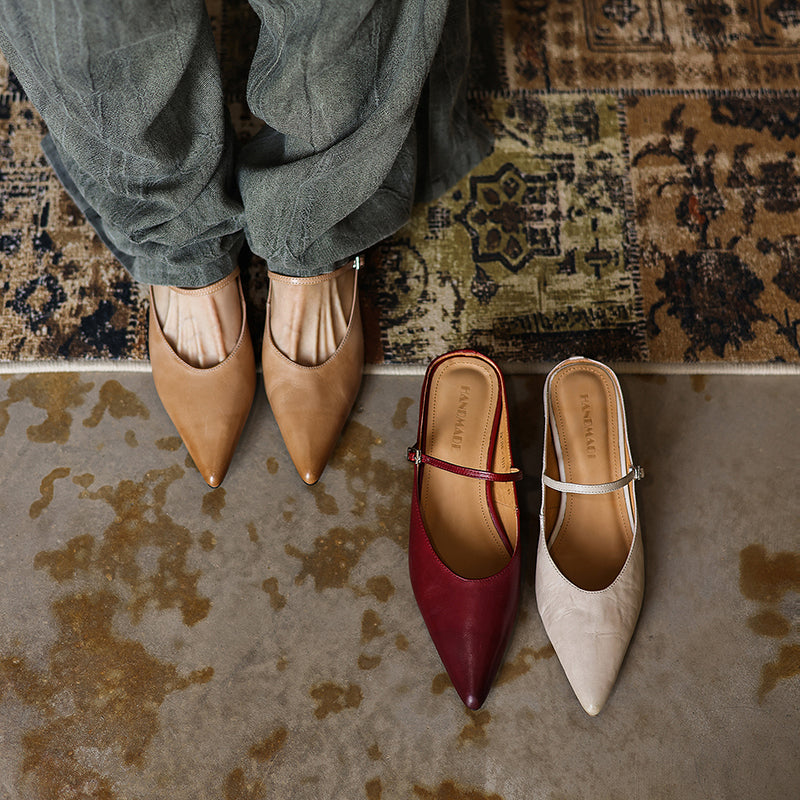 Ultra-Soft Washed Leather Heels - Elegant Pointed-Toe Summer Pumps Premium Dress Shoes