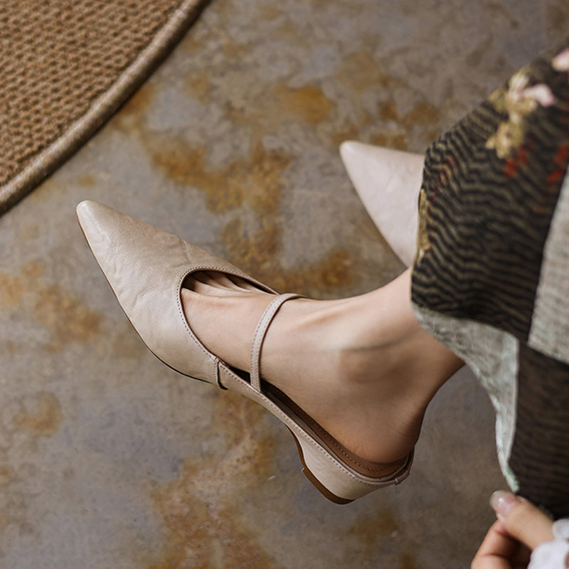 Ultra-Soft Washed Leather Heels - Elegant Pointed-Toe Summer Pumps Premium Dress Shoes