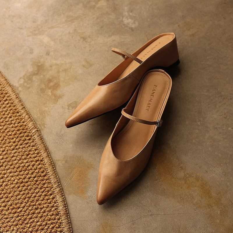 Ultra-Soft Washed Leather Heels - Elegant Pointed-Toe Summer Pumps Premium Dress Shoes