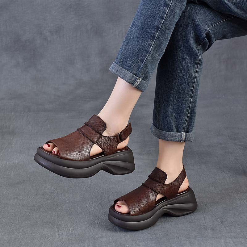 Comfortable Leather Chunky Sandals for Women - Lightweight Platform Summer Shoes