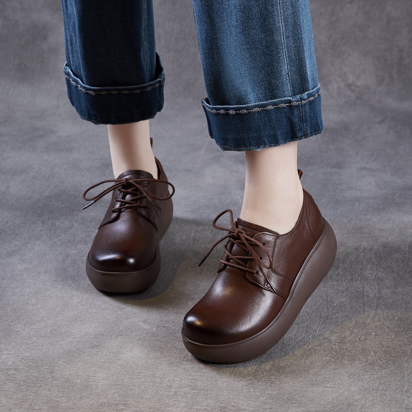 Women's Leather Platform Sneakers - Ultra-Lightweight EVA Sole