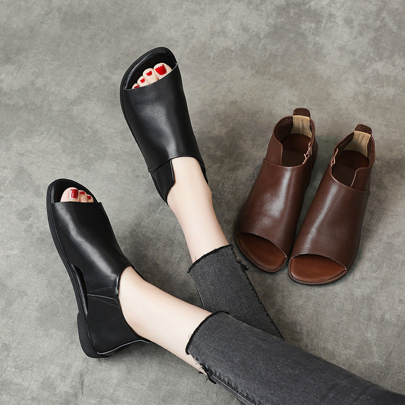 Women's Handmade Leather Open Toe Slip-On Comfort Sandals