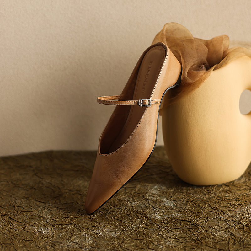 Ultra-Soft Washed Leather Heels - Elegant Pointed-Toe Summer Pumps Premium Dress Shoes