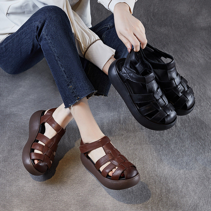 Women's Platform Leather Fisherman Sandals – Handmade Casual Summer Shoes