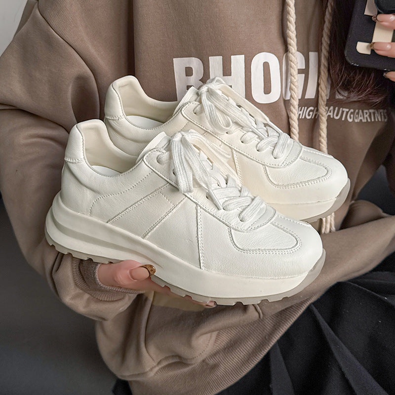 Women’s Leather Platform Sneakers – Lace-Up Casual Style