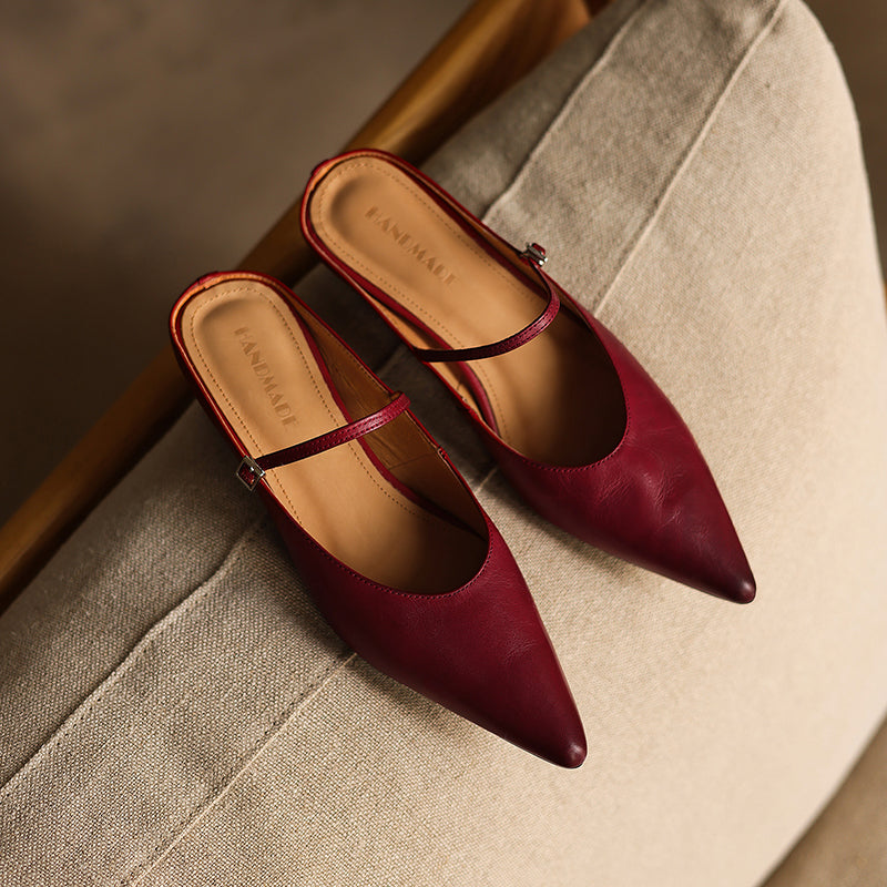 Ultra-Soft Washed Leather Heels - Elegant Pointed-Toe Summer Pumps Premium Dress Shoes