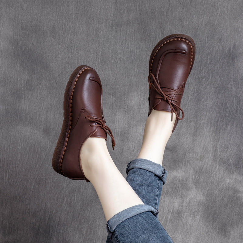 Women's Handmade Leather Lace Up Casual Comfortable Everyday Shoes