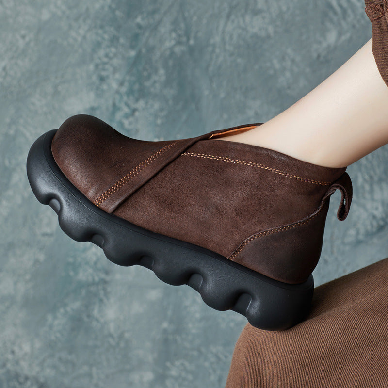 Women's Genuine Leather Platform Ankle Boots – Lightweight Chunky Sole Boots