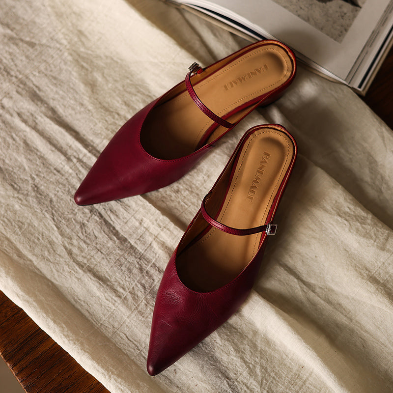 Ultra-Soft Washed Leather Heels - Elegant Pointed-Toe Summer Pumps Premium Dress Shoes