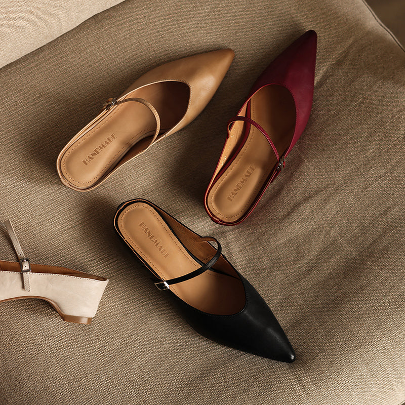 Ultra-Soft Washed Leather Heels - Elegant Pointed-Toe Summer Pumps Premium Dress Shoes