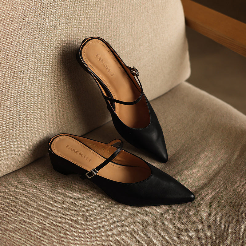 Ultra-Soft Washed Leather Heels - Elegant Pointed-Toe Summer Pumps Premium Dress Shoes