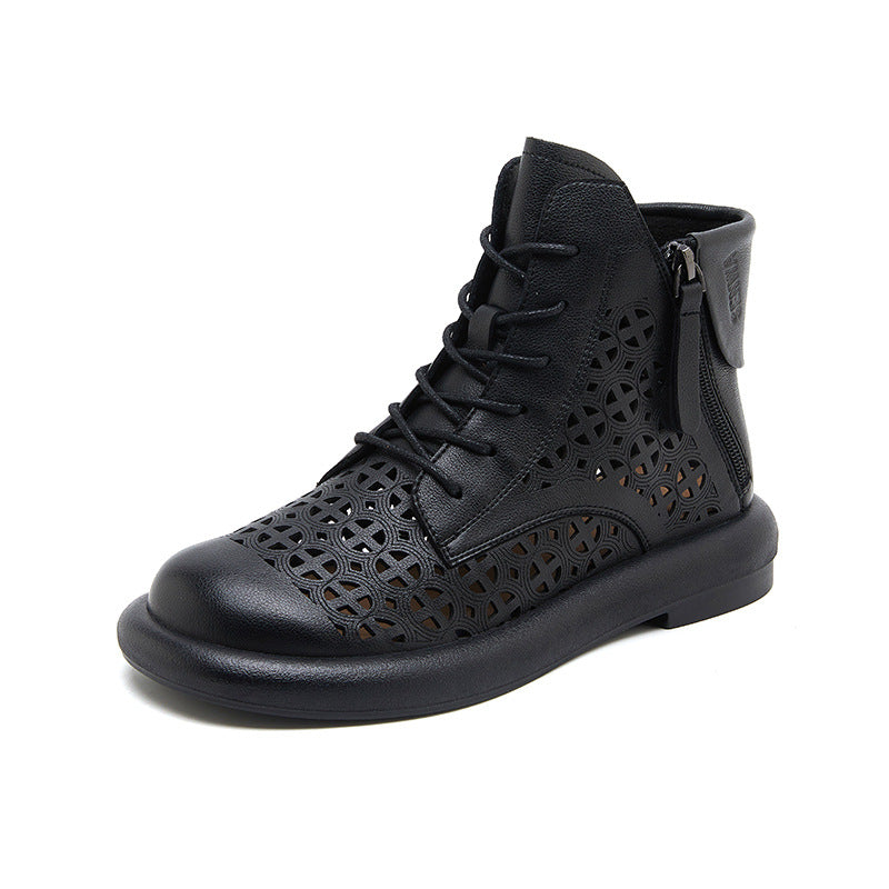 Women's Artisan Hollow-Out Summer Ankle Boots Laces & Zipper Closure