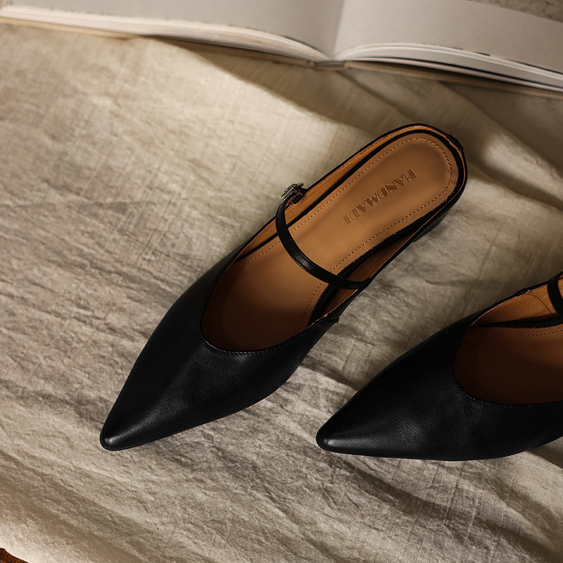 Ultra-Soft Washed Leather Heels - Elegant Pointed-Toe Summer Pumps Premium Dress Shoes