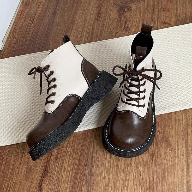 Women's Wide Toe Box Lace-up Color Blocking Platform Boots