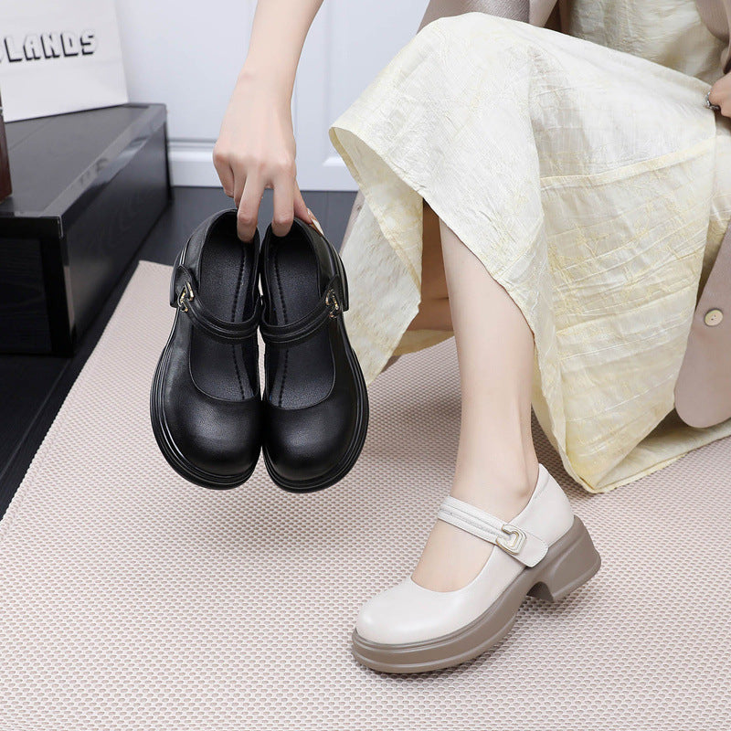 Women's Platform Leather Mary Jane Heels – Chunky Heel Velcro Strap Shoes