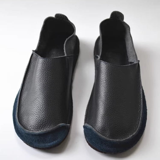 Women's Men's Handmade Genuine Leather Slip-on Minimalist Soft Walking Flat Shoes