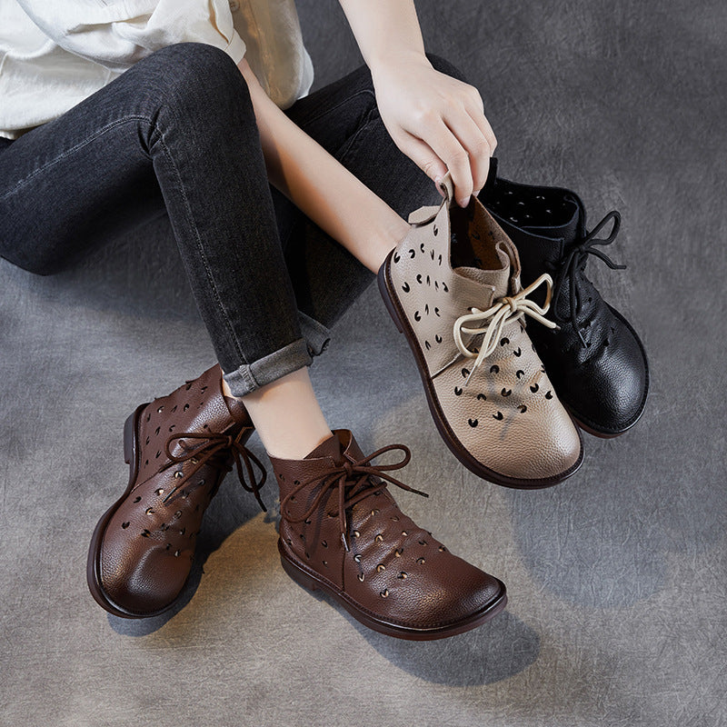 Women's Soft Leather Hollow Out Summer Boots – Breathable & Comfortable