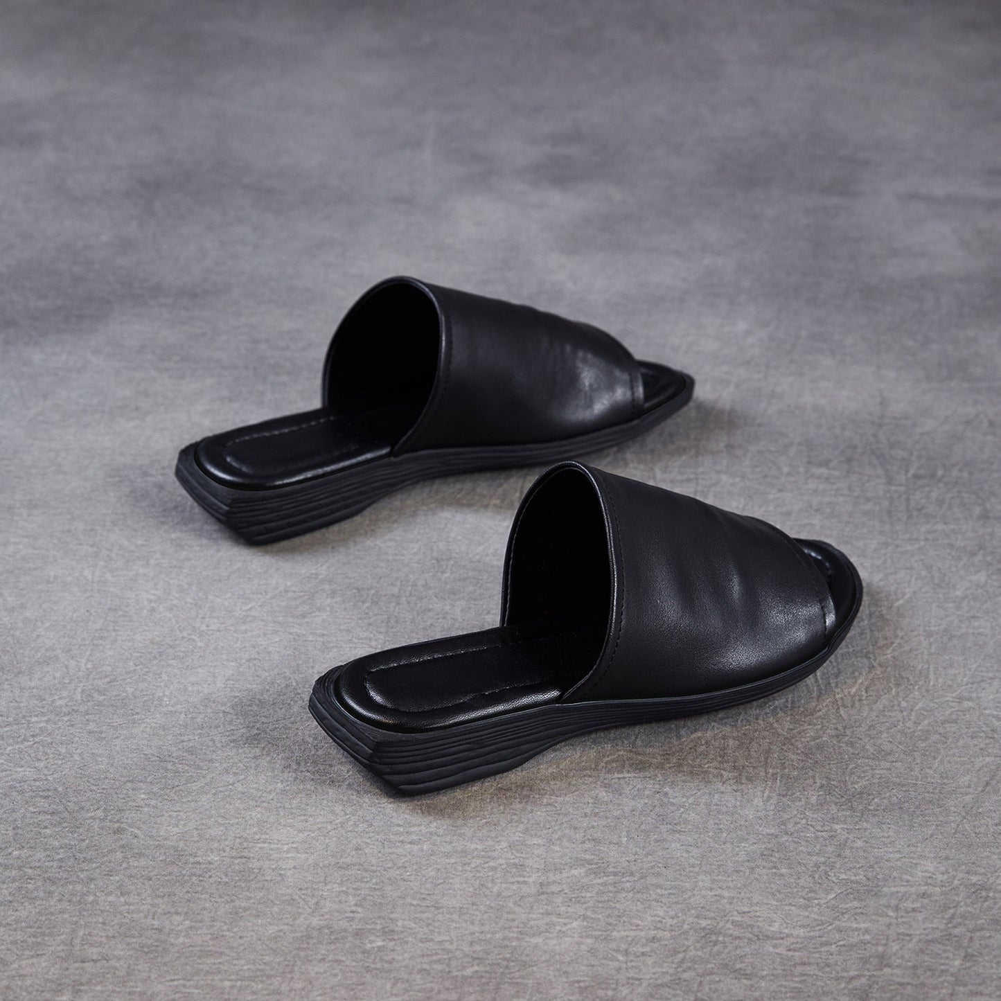 Women's Open Toe Leather Ruched Mules - Zen Style Cowhide Summer Slides