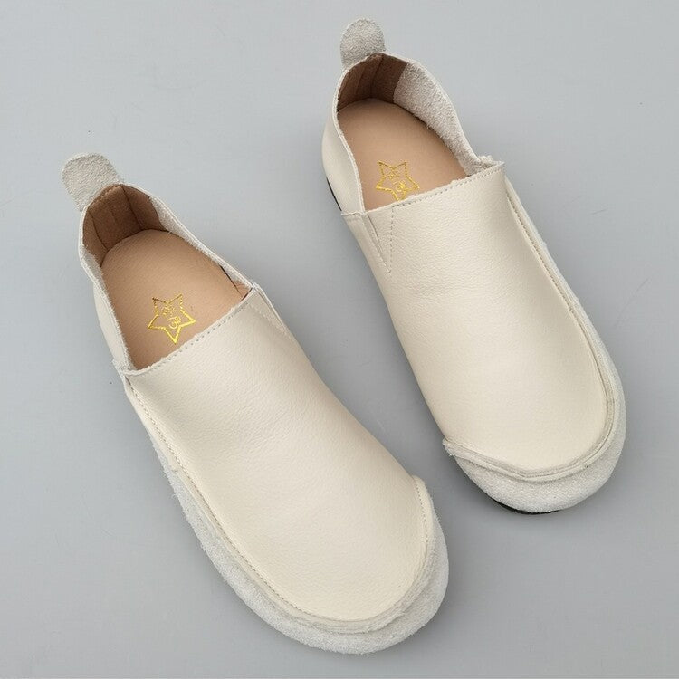 Women's Men's Handmade Genuine Leather Slip-on Minimalist Soft Walking Flat Shoes