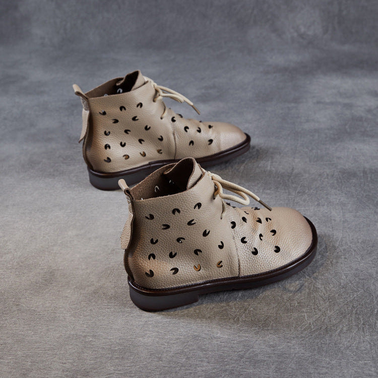 Women's Soft Leather Hollow Out Summer Boots – Breathable & Comfortable