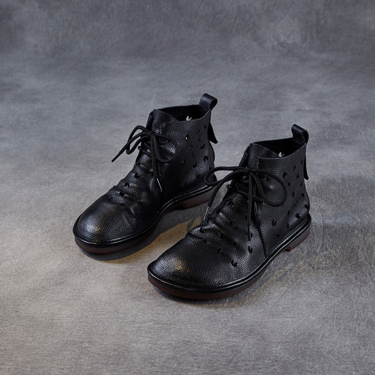 Women's Soft Leather Hollow Out Summer Boots – Breathable & Comfortable
