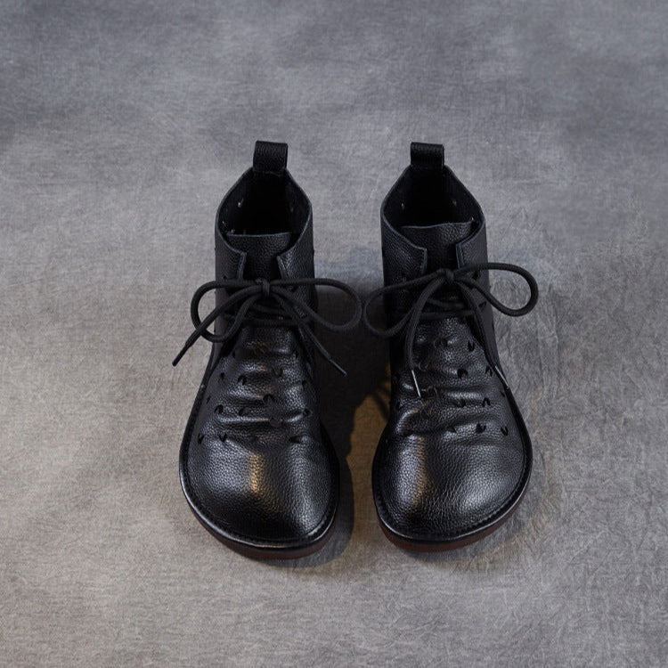Women's Soft Leather Hollow Out Summer Boots – Breathable & Comfortable