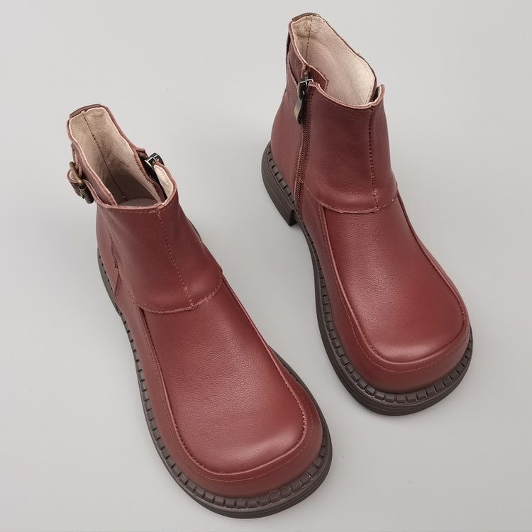 Women's Vintage Wide Toe Derby Boots – Handmade Leather Zipper Short Boots