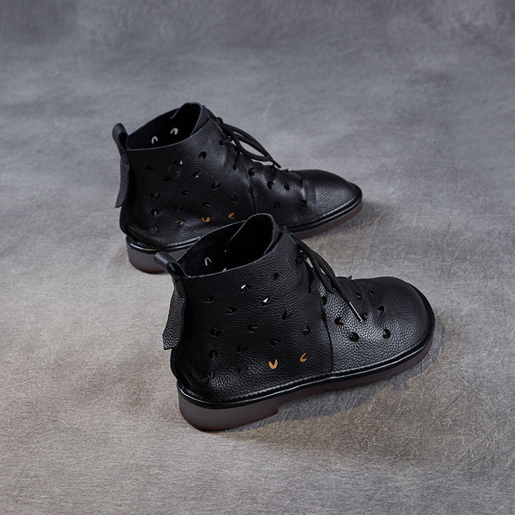 Women's Soft Leather Hollow Out Summer Boots – Breathable & Comfortable