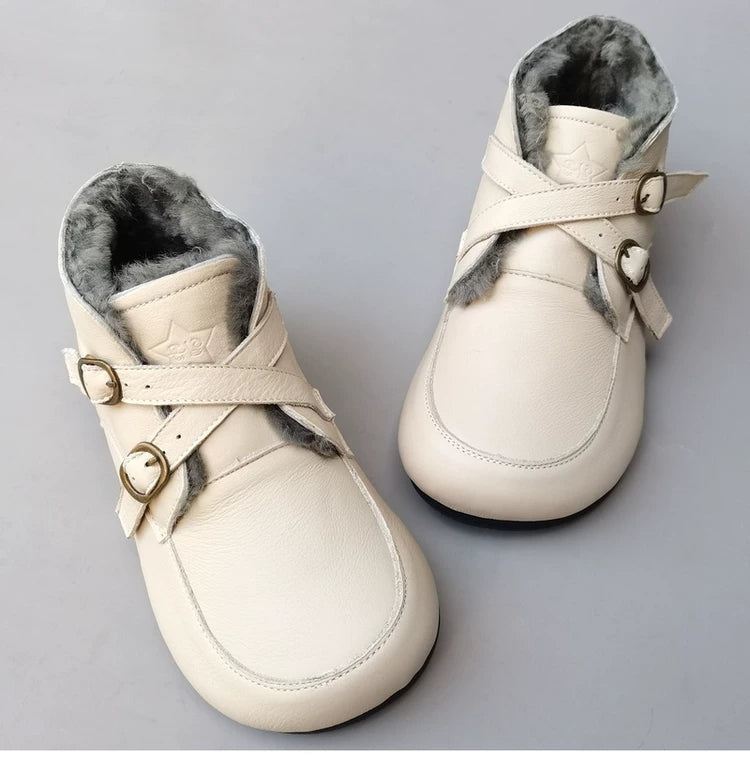 Women's Genuine Leather Shearling Boots – Warm Winter Snow Boots with Wide Toe Box for Wide Feet