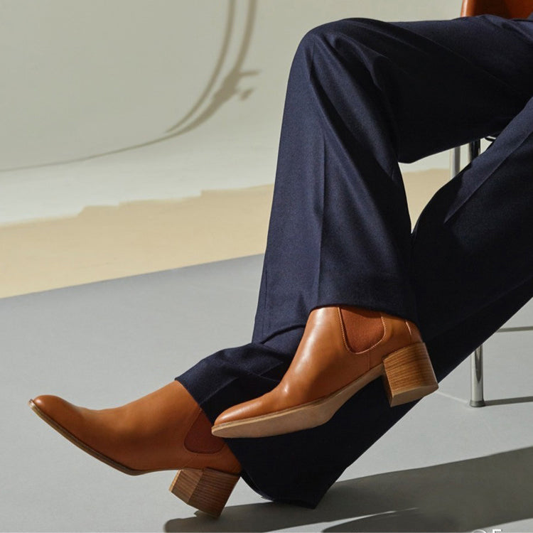 Women's Classic Chelsea Boots – Pointed Toe with Block Heel