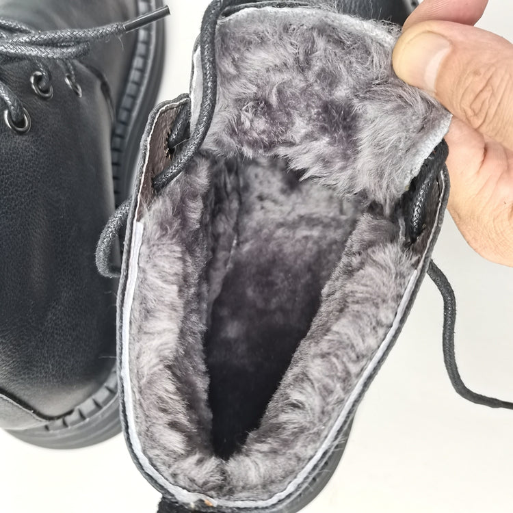 Wide Toe Leather Ankle Boots for Women – Lace-up Handmade Shearling Winter Shoes