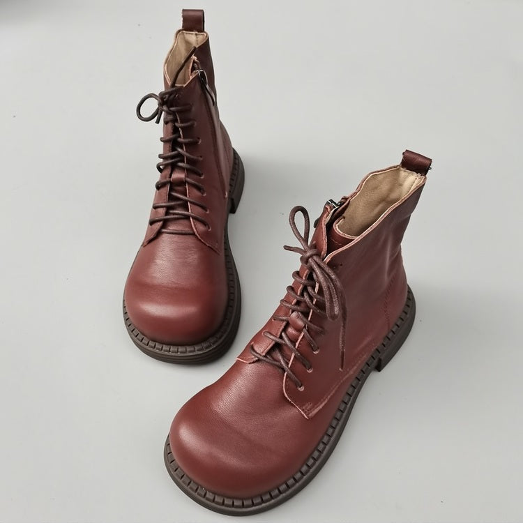 Women's Genuine Leather Wide Toe Ankle Boots – Lace-Up & Zipper Martin Boots