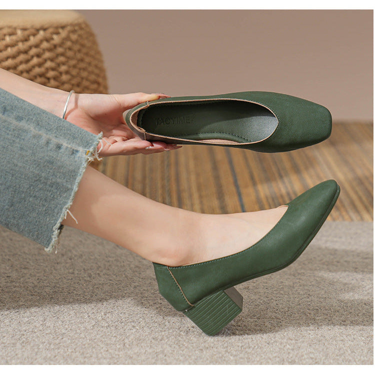 Women's Leather Mid Heel Multicolor Slip On Comfortable Glove Shoes
