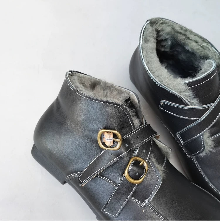 Women's Genuine Leather Shearling Boots – Warm Winter Snow Boots with Wide Toe Box for Wide Feet